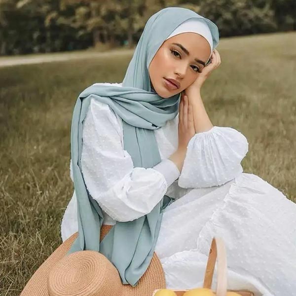 Solid Colour Pearl Chiffon Bubble Hijab