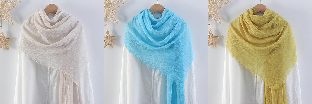 Pleated Monochrome Faux Cotton Linen Scarf