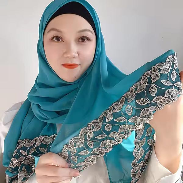 Plain Weave Leaf Lace Premium Hijab