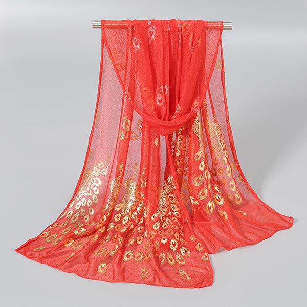 Simple Stamped Solid Color Peacock Print Hijab