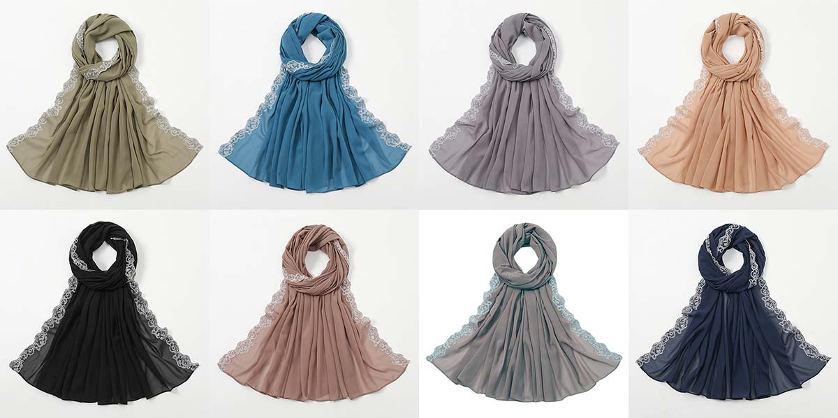 Pearl Chiffon Fashion Lace Edge Headscarf