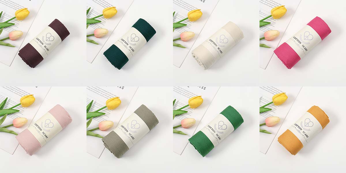 Autumn and Winter Micro Stretch Crinkle Cotton Blend Headscarf