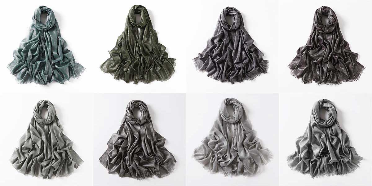 Gold and Silver Thread Monochrome Long Headscarf Shawl