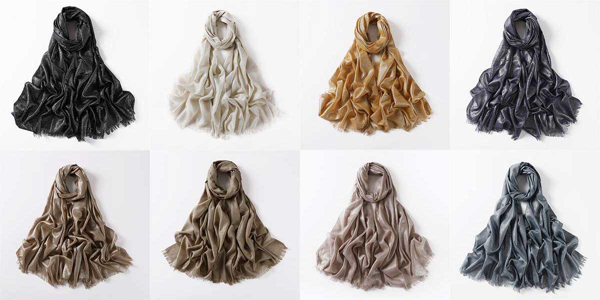 Gold and Silver Thread Single Color Long Headscarf