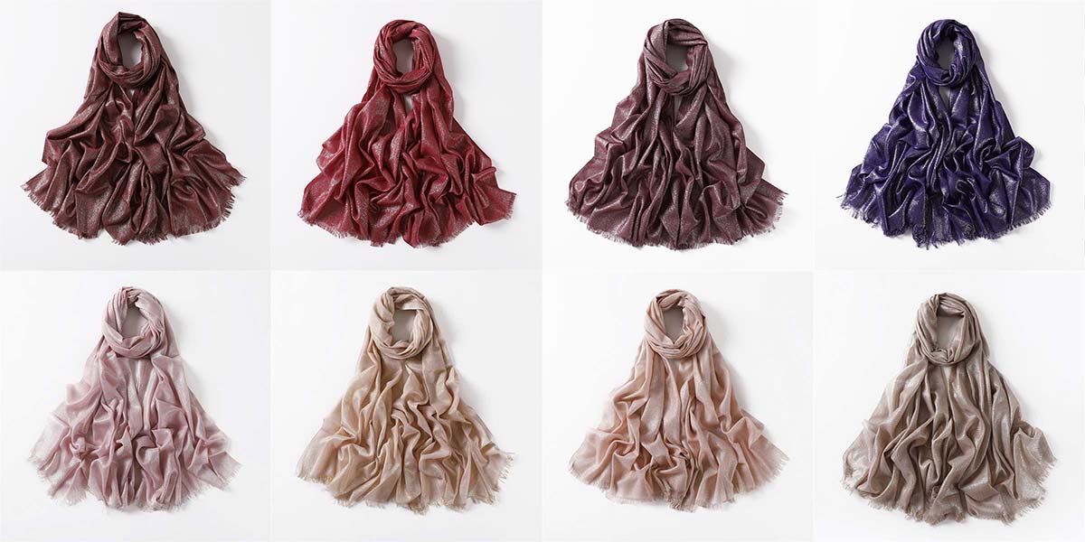 Gold and Silver Thread Monochrome Long Headscarf Shawl