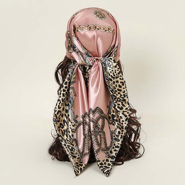 Leopard Print Chain-embellished Satin Scarf