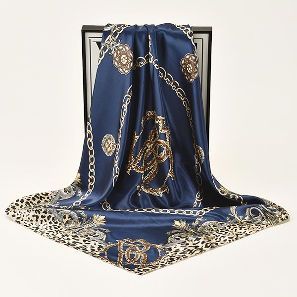Leopard Print Chain-embellished Satin Scarf