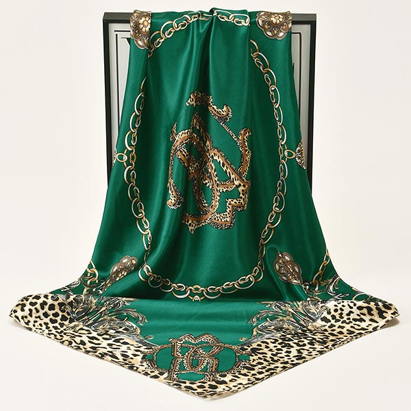Leopard Print Chain-embellished Satin Scarf