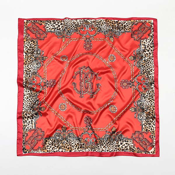 Leopard Print Chain-embellished Satin Scarf