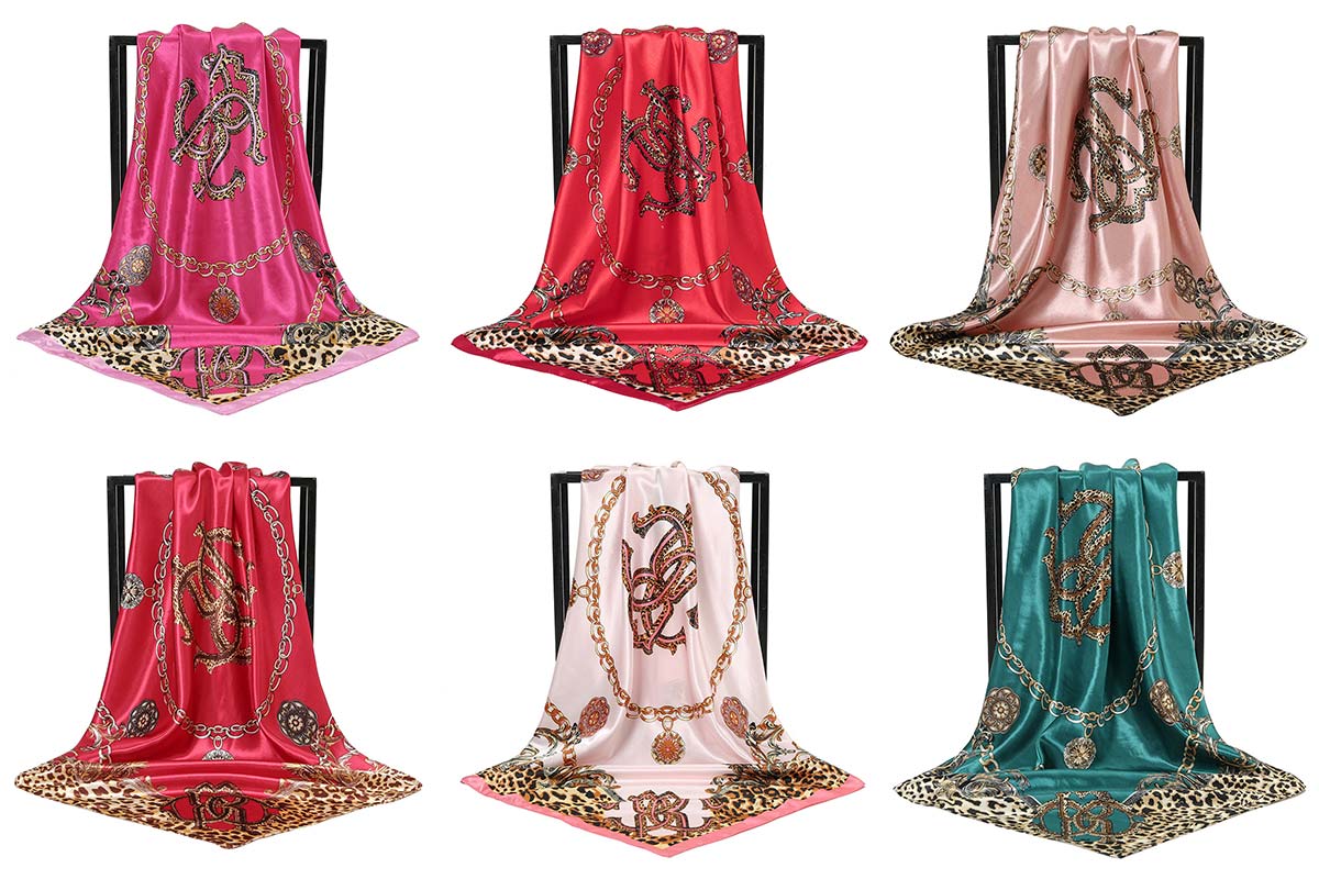Leopard Print Chain-embellished Satin Scarf