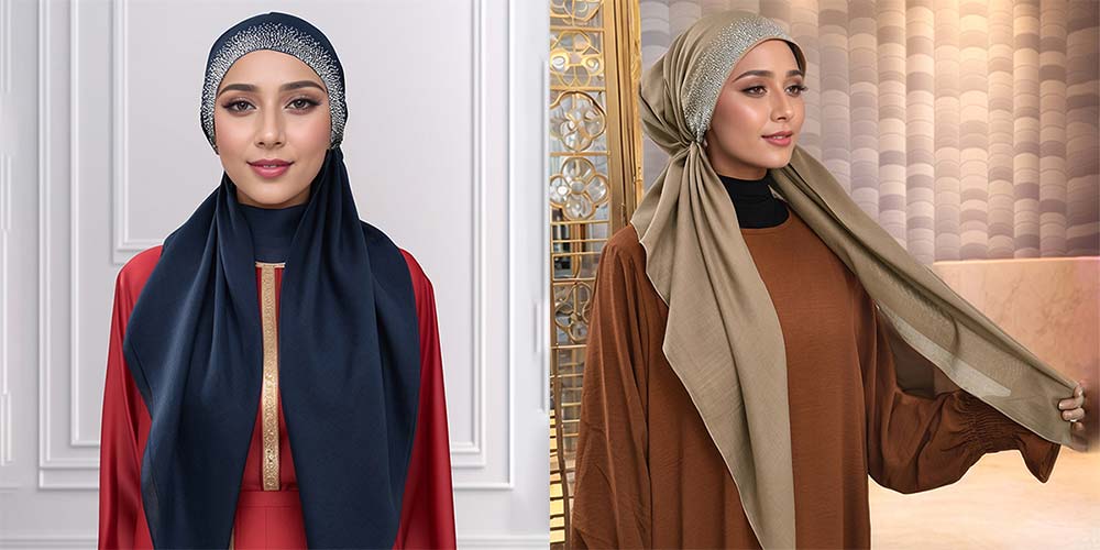 Malaysian Stretch Rhinestone Turban Cap