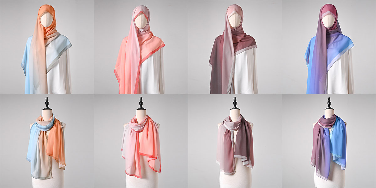 Hot Selling Gradient Color Long Silk Scarf