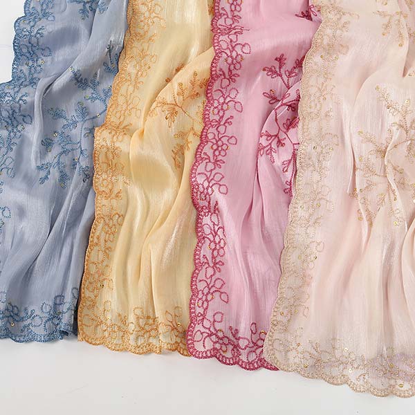 Lace Trimmed Embroidered Headscarf
