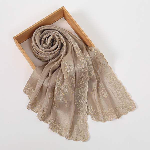 Lace Trimmed Embroidered Headscarf
