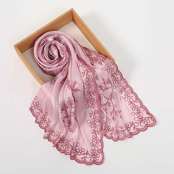 Lace Trimmed Embroidered Headscarf