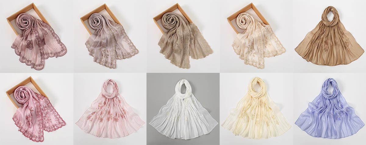 Lace Trimmed Embroidered Headscarf