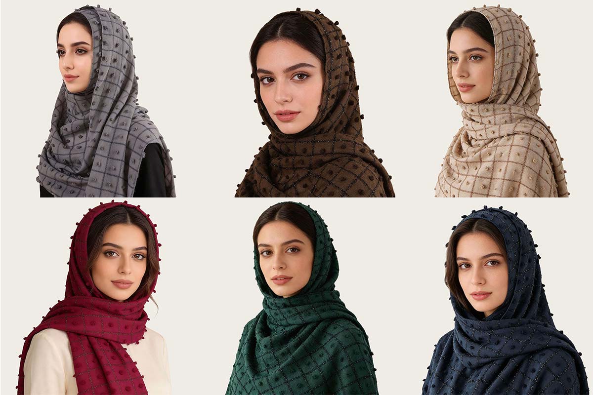 Winter Warm Rhinestone Pom-Pom Cotton Hijab