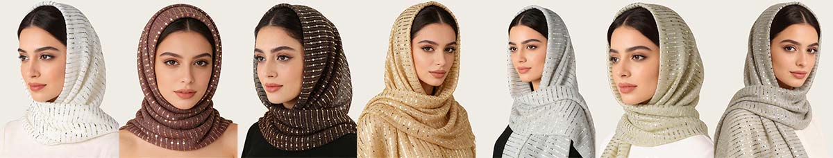 Autumn Monochrome Glitter Pleated Hijab